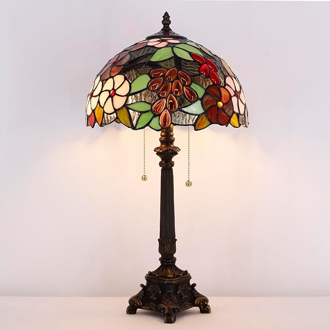 Tiffany Lamp Purple Grape Style Stained Glass Table Lamp Desk Reading Light 12X12X21 Inches with Resin Base Decor Bedroom Living Room - Bloomnest