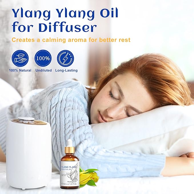 HIQILI Ylang-Ylang Essential Oil, Long-Lasting Scent for Diffusers, Perfumes, Aromatherapy, DIY - 1.01 Fl Oz - Bloomnest