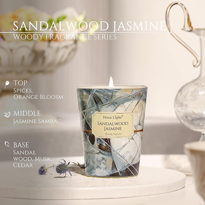 HomeLights Soy Wax Candles for Home Scented, 1-Wick Candles in Sandalwood Jasmine Scented, Industrial Chic Aromatherapy Candles Gift for Parties, Relaxing, 6.7oz - Bloomnest