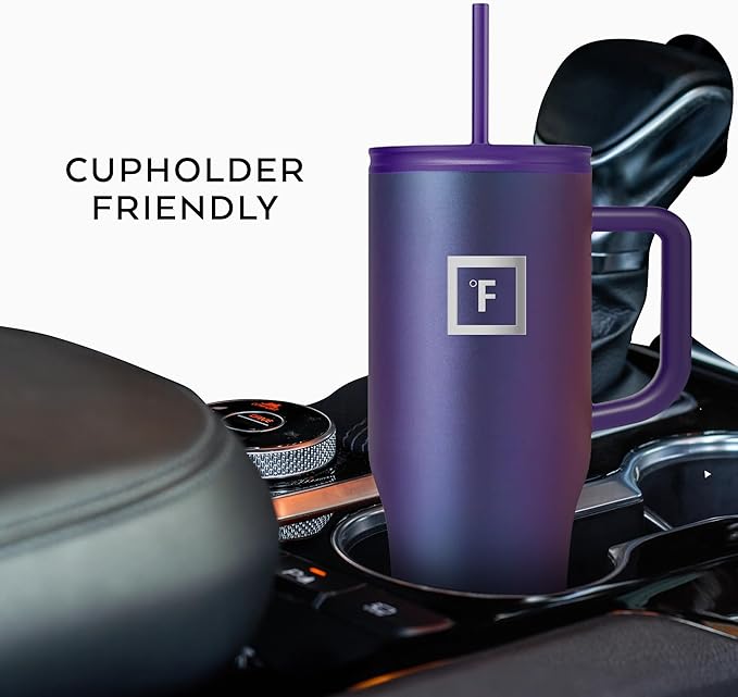 IRON °FLASK Co-Pilot Insulated Mug w/Straw & Flip Cap Lids - Cup Holder Bottle for Hot, Cold Drink - Leak-Proof - Water, Coffee Portable Travel Mug - Dark Pine, 32 Oz - Bloomnest