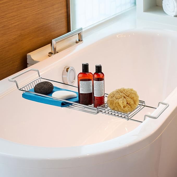 Home Intuition Stainless Steel Expandable Shower Bathtub Tray Over The Clawfoot Tub Bath Caddy - Bloomnest