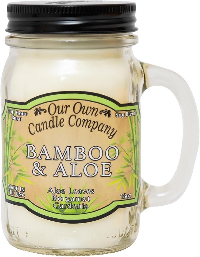 Our Own Candle Company, Bamboo & Aloe Scented Mason Jar Candle, 100 Hour Burn Time, 13 Ounces - Bloomnest