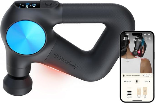 Therabody Theragun PRO Plus - 6-in-1 Deep Tissue Percussion Massage Gun, Handheld Personal Massager for Full Body Pain Relief & Muscle Tension with Biometric Breathwork, Vibration & Heated Attachments - Bloomnest