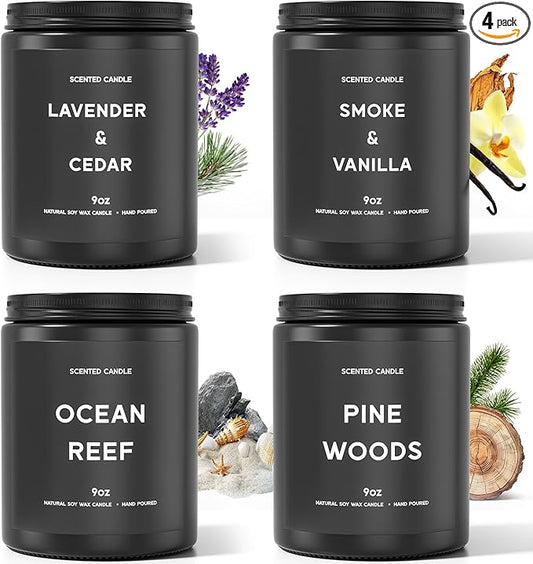 Scented Candles, 9oz×4 Scented Candles for Men, Soy Candle Gifts for Men, Personalized Blessing Minimalist Men's Candle - Bloomnest