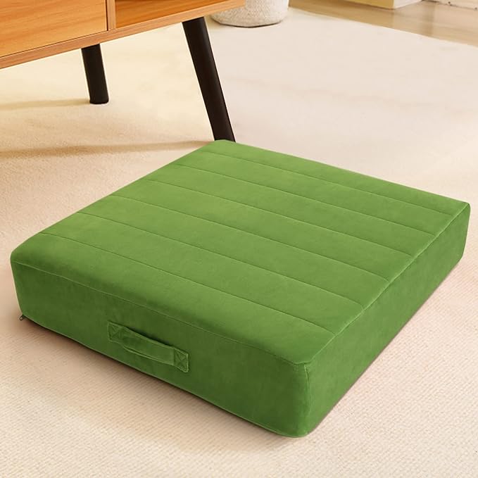 MeMoreCool Square Floor Pillow Seating for Adults Kids, Large Meditation Cushion Floor Pillow with Thick Foam & Soft Tufted Cover, Washable Big Pillow Seat Floor Cushion for Sitting Yoga 24" Green