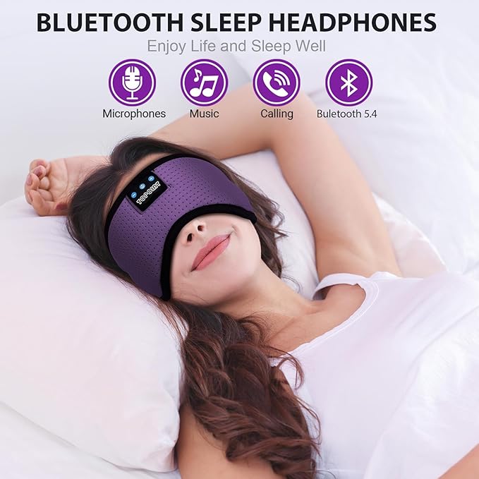TOPOINT Sleep Mask with Bluetooth Headphones, Breathable Silk Eye Mask for Sleeping Men Women, Bluetooth Sleep Mask Blackout with Speakers, Microphone Handsfree, USB C for Travel Meditation Gifts - Bloomnest