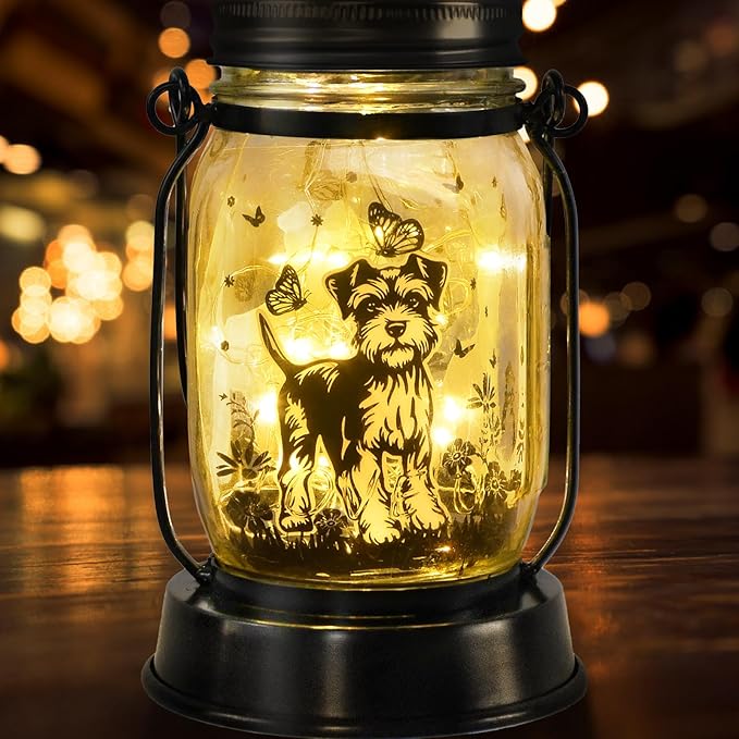 Schnauzer Gifts for Women/Men Schnauzer Solar Lanterns Dog Mom Birthday Dog Lovers Lantern Pet Loss Pet Memorial Lights Solar Garden Decoration for Yard, Patio,Backyard,Porch Torches - Bloomnest