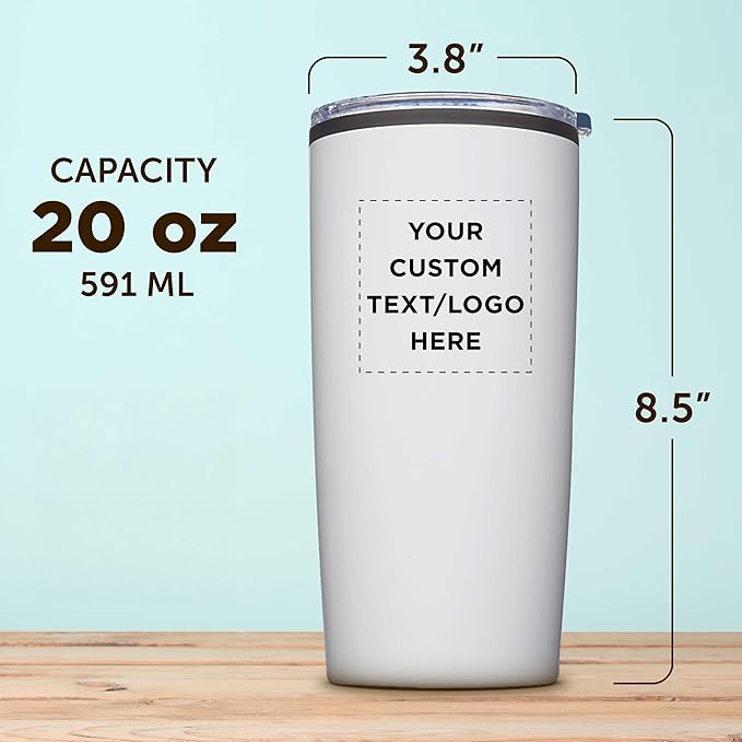 Custom Plastic Tumblers 20 oz Set of 6/12/24 Personalized Bulk Pack with Lids, Ice Coffee Tumbler, To Go Cup Insulated - White - Bloomnest