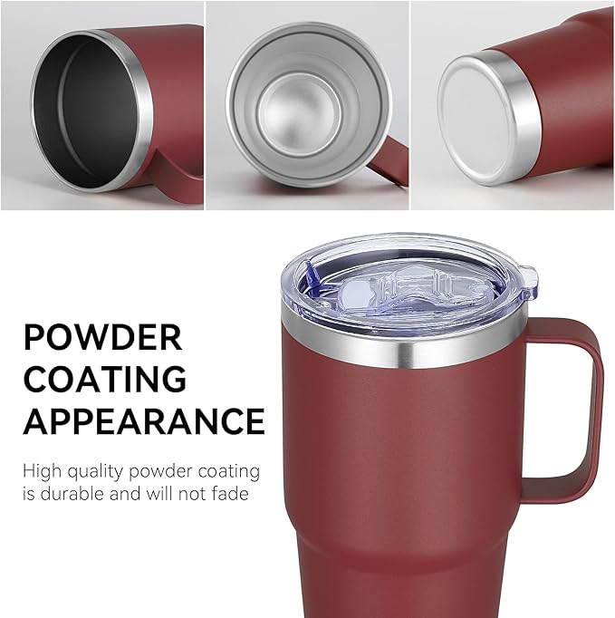 VEGOND 20 oz Tumbler with Handle Lid and Straw, Stainless Steel Insulated Travel Coffee Mug Spill Proof Double Wall Metal Tumbler Cup Keeps Drink Hot and Cold, Wine Red 1 Pack - Bloomnest