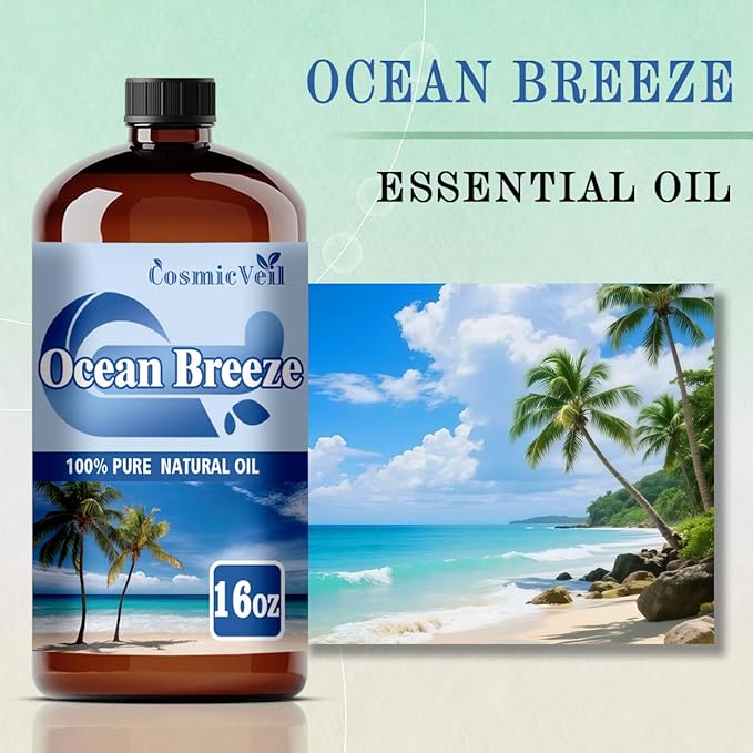Ocean Breeze Essential Oil Fragrance Oil for Aroma Diffuser,Humidifier,Home Fragrance,Cleaning,Body Care,Massage,Yoga,DIY Candle,DIY Soap CosmicVeil（Ocean Breeze，16 Fl Oz (Pack of 1)） Cosmicveilessentialoil
