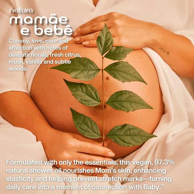 natura - Mamãe e Bebê Mom Stretch Marks Oil - Moisturizing Shower Oil - Skin Elasticity - 100% Vegan - Almond Oil - 97.3% Natural Origin - All Skin - Cruelty Free - Baby Essentials - 6.7 fl oz (200ml) - Bloomnest