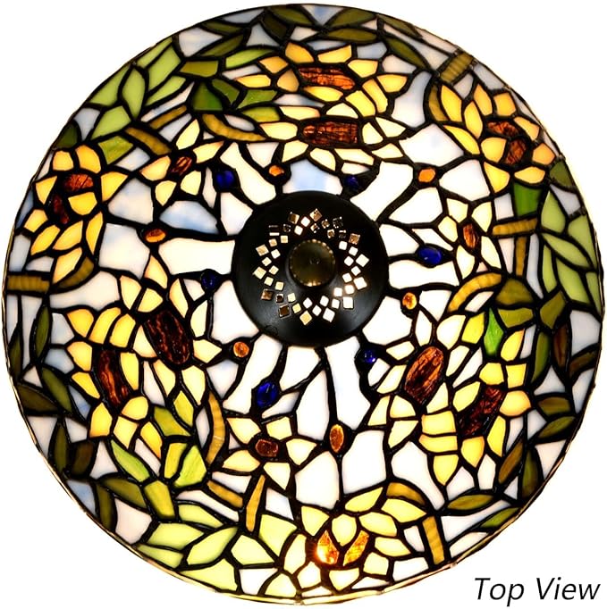 Bieye L10907 Tiffany Style Stained Glass Mushroom-Shaped Double Lit Table Lamp for Home Decor (10-inch, Yellow Sunflower)