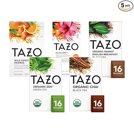 TAZO Tea Bags, Wild Sweet Orange (Unsweetened), Vanilla Caramel Chai, Awake English Breakfast, Organic Zen & Passion (1ea) (Variety Pack) - Bloomnest
