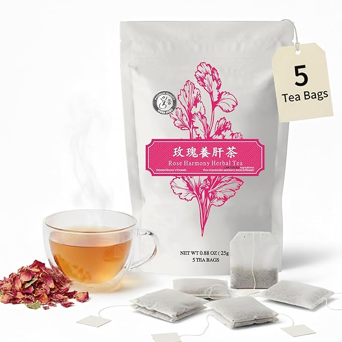 Rose Harmony Herbal Blend, Natural Herbal Tea With Rose, Mandarin Peel, Chrysanthemum, and Licorice Root, Calming Floral Infusion and Relaxing Beverage, Includes 5 Natural Tea Bags for Mindful Sipping