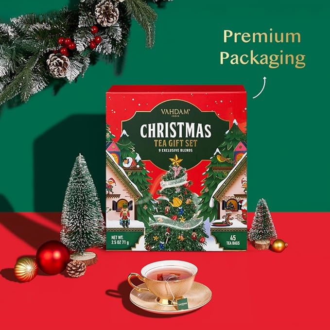 VAHDAM, Limited Edition Christmas Tea Gift Set | 45 Tea Bags, 9 Flavors - Holiday Gift Box | Christmas Presents For Women, Men & Adults, Christmas Gift Set - Bloomnest