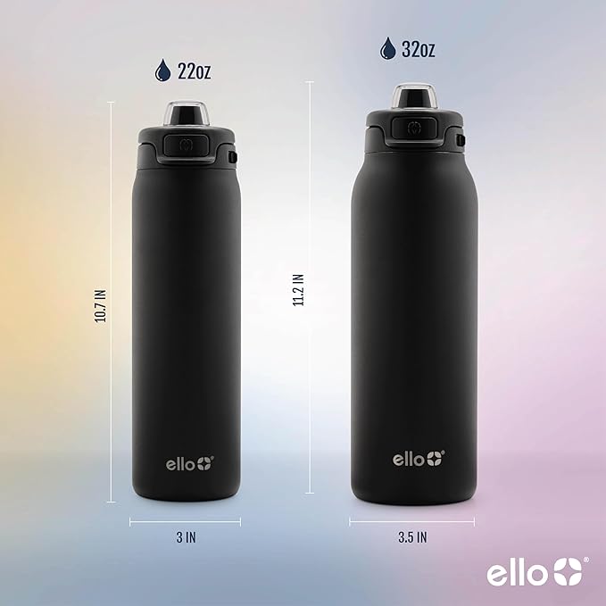 Ello Pop & Fill Insulated Stainless Steel Water Bottle with Quick Fill Lid, Leakproof Locking, Sip or Chug Spout, BPA-Free, Double Wall Vacuum Insulated for Sports, Travel & School- 22oz / 32oz / 40oz Ello