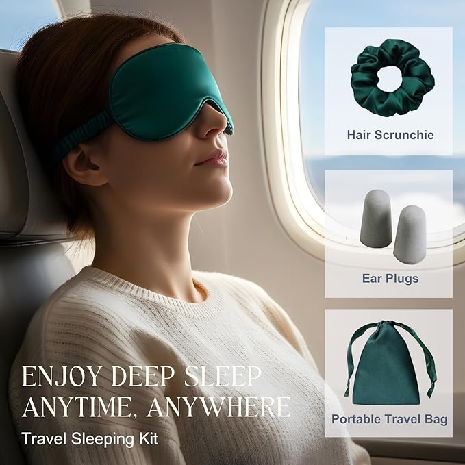 Silk Satin Sleeping Eye Mask, Dark Green Sleep Eye Mask Night Blindfold for Women and Men, Soft Breathable Blackout Eyeshade Eye Cover for Travel, Wedding Bridesmaid Gift - Bloomnest