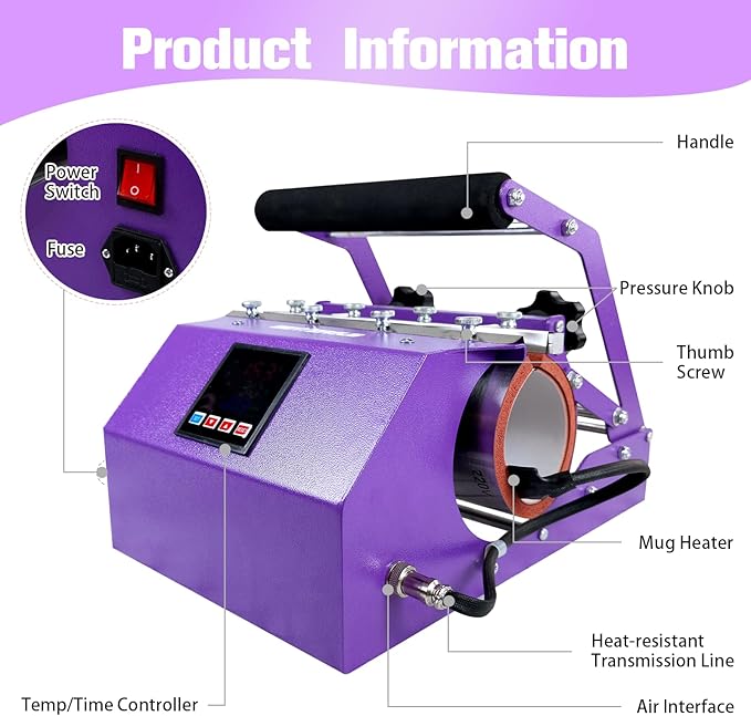 BetterSub 3in1 40 OZ Tumbler Mug Heat Press Machine 30 OZ 20 OZ 16 OZ Sublimation Straight Skinny Tumbler Mug,11 OZ 15 OZ 16 OZ Sublimation Mug Heat Transfer Purple - Bloomnest