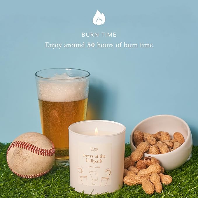 Literie NYC Inspired Scented Candle: Beers at The Ballpark - Citrus & Hops Scent, 9oz, 50 Hour Burn, Vegan Soy & Coconut Blend Candle for Home Decor, Gift for Women & Men - Bloomnest