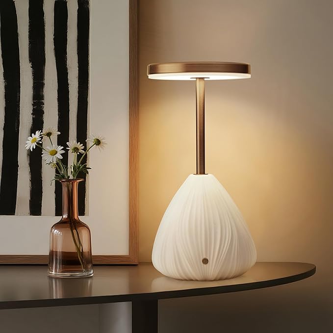 RONDURE 10.6" Ceramic Cordless Table Lamp, Portable Rechargeable Table lamp, Touch Dimmable Warm Ambient Lighting for Living Room, Bedroom, Dining Room, Fast Charging & Long Lasting - Bloomnest