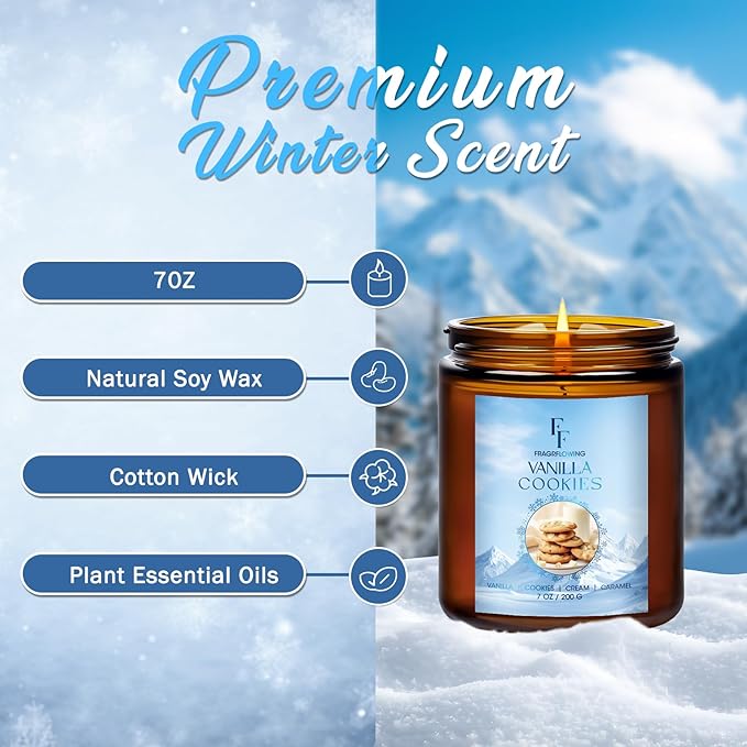 Winter Candle, Vanilla Cookies Scented Candles for Home, Holiday Candles Natural Soy Candle, Aromatherapy Candle 7 oz Jar Candles Winter Gifts for Women Men - Bloomnest