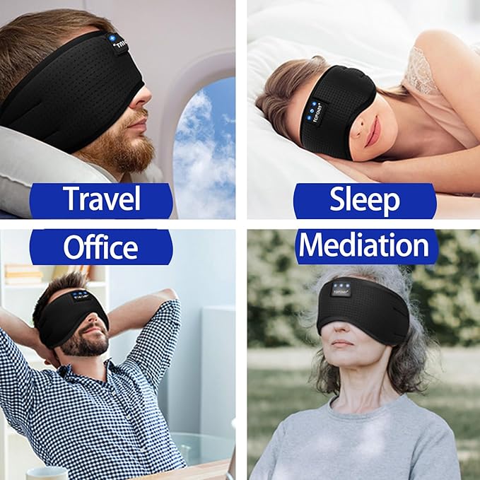 TOPOINT Sleep Mask with Bluetooth Headphones, Breathable Silk Eye Mask for Sleeping Men Women, Bluetooth Sleep Mask Blackout with Speakers, Microphone Handsfree, USB C for Travel Meditation Gifts - Bloomnest