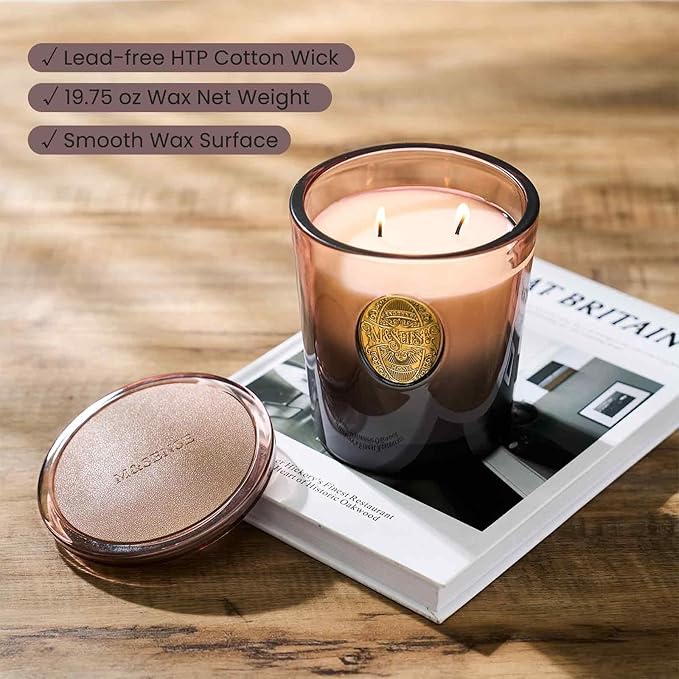 M&SENSE Large Two-Wick Soy Candle | Mahogany Sandalwood & Black Brown | 19.8 oz, 120H Burn Time | Luxury Scented Candle for Relaxation, Gifting, Home Décor | Ideal for Bedroom, Office, Party Ambiance - Bloomnest