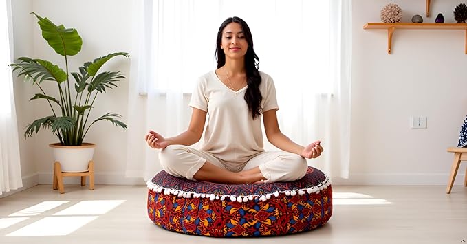INDIAN CRAFT CASTLE ICC Floor Pillows & Cushion Covers Decorative Hippie Mandala Pouf Pillow Covers Seating Meditation Cushion Cover Large Boho Ottoman Case Pillowcase Couch New Orange, 24" Round - Bloomnest