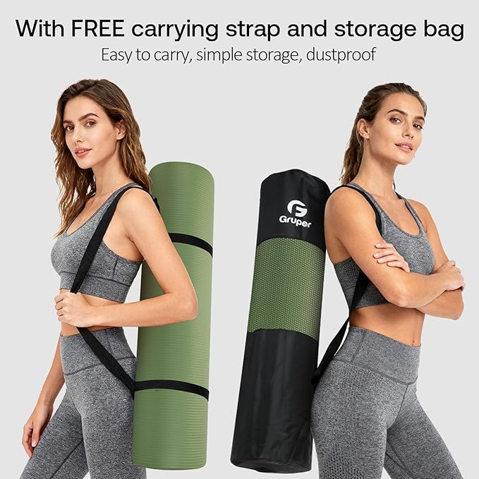 Yoga Mat Non Slip NBR Thick Yoga Mat, 72"L x 32"/24"W x 0.6"/0.4"TH (185cm x 80cm/61cm x 15mm/10mm), Anti-Tear Exercise Mat with Carrying Strap and Bag, Workout Mats for Yoga, Pilates, Floor Exercises - Bloomnest