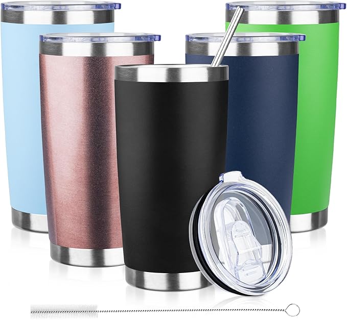 20oz Tumbler with Lid and Straw Double Wall Powder Coated Vacuum Insulated Coffee Tumbler Stainless Steel Insulated Travel Coffee Mug Spill-Proof Thermal Cup for Hot and Cold Beverage,Black - Bloomnest
