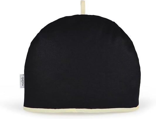 Muldale Large Tea Cozy for Teapot Insulated - Black - Thermal 100% Cotton Extra Thick Wadding - Designed in England - Tea Cozies Covers Fit 1 to 6 Cup Neutral Kitchen Textiles Range - Bloomnest