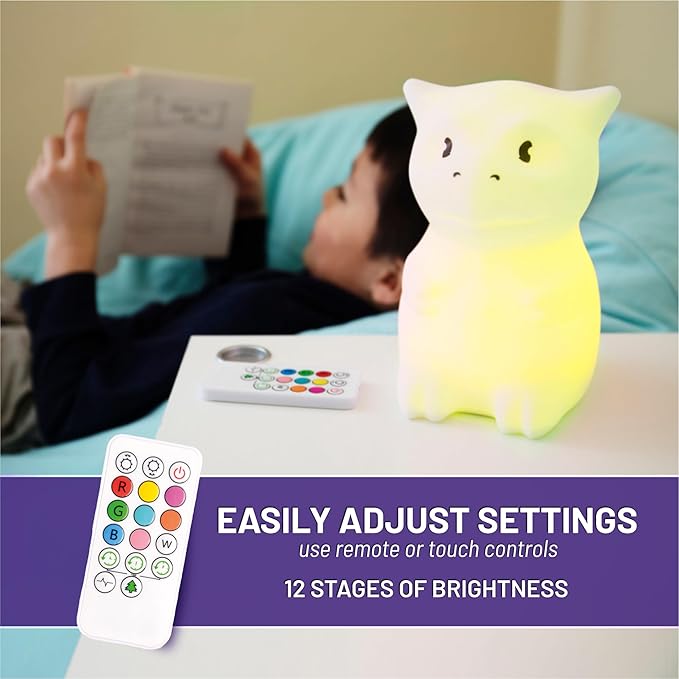 Lumipets Remote Control Silicone Night Light for Kids - Dragon Design with 9 Soft Colors & Sleep Timer - Rechargeable, Battery-Operated Lamp for Bedroom | Baby Nursery, Toddler, Girls, Boys - Bloomnest
