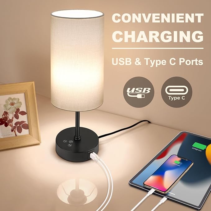 Unicozin Small Table Lamp, 3 CCT 3000K/4500K/6500K & RGB Color Changing, Stepless Dimmable Bedside Lamp for Reading, Touch Control Ambience Nightstand Light for Home Decor Party, Cream Shade - Bloomnest