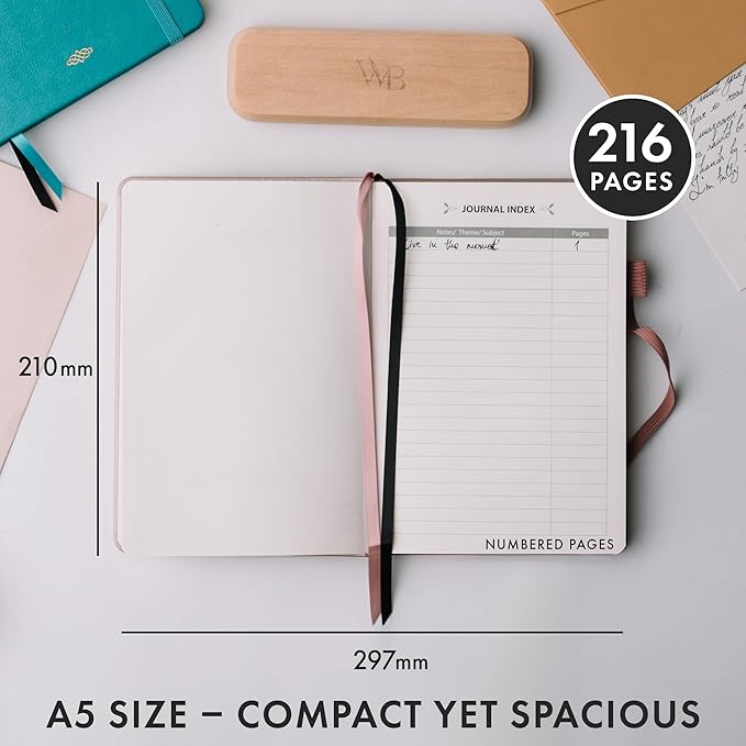 Wordsworth & Black A5 Lined Journal 216 Lined Pages, Hardcover Leather, 120 GSM Paper, Journaling Notebook for Work & Sketching, Journals for Women, Men - Gifts Box Included Rose Gold - Bloomnest