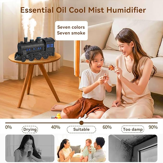 Train Diffusers for Essential Oils,300ml Magic Train Diffuser, Large Room Remote Control Aromatherapy Diffuser, Ultrasonic Cool Mist Humidifier Auto Off for Office Bedroom - Bloomnest