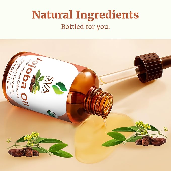 SVA Jojoba Seed Oil Organic - 4 Fl Oz – 100% Natural Cold Pressed Organic Jojoba Oil - for Face, Skin Care, Hair Care, Scalp Massage & Body Massage – Carrier Oil with Dropper - Bloomnest
