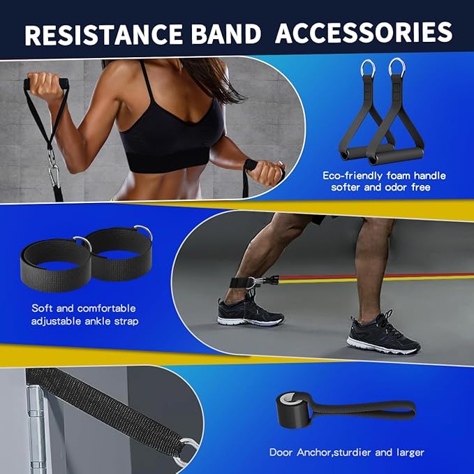 WHATAFIT Resistance Bands, Exercise Bands，Resistance Bands for Working Out with Handles for Men and Women Fitness, Strength Training Home Gym Equipment - Bloomnest