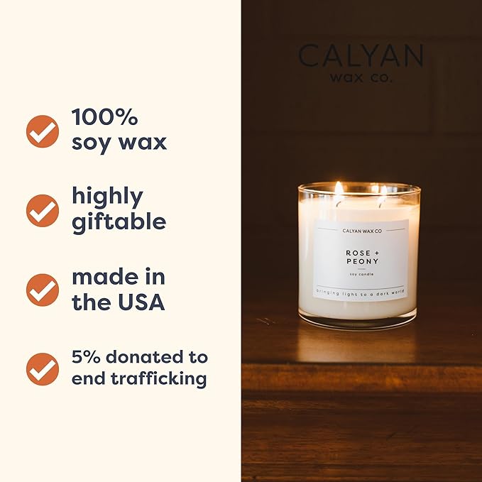 Calyan Wax Co. 2 Wick Candle, Rose + Peony Scented Candle, 37 Hour Burn Time, Aromatherapy Soy Candles, Non Toxic & Vegan Soy Wax, Glass Tumbler Scented Candles, 12.5oz - Bloomnest