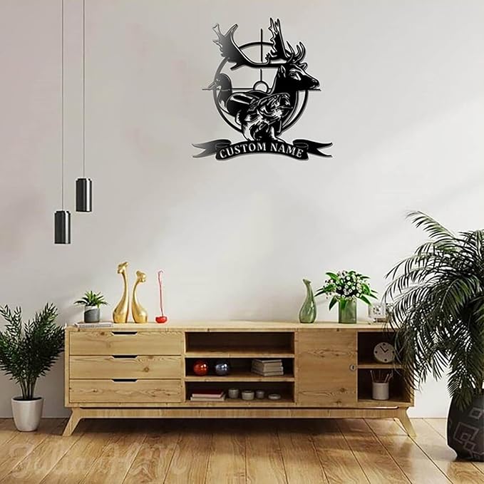 Lovely POD Personalized Metal Sign, Deer Duck Fish Hunting Art, Led Lights Wall Art, Custom Hunter Name Sign Decoration for Home, Fishing And Hunting Gift - Bloomnest