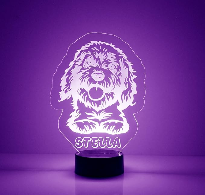 Dog LED Light for Dog Lovers, Custom Engraved with Your Name or Text, Includes Remote with 16 Colors (Labradoodle) - Bloomnest