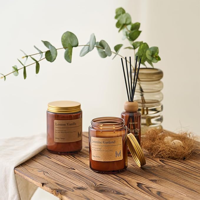 M&SENSE Jasmine Garland Home Scented Candle | 19.4oz, 115-Hour Burn | Natural Organic Soy Wax | Long-Lasting for Stress Relief and Gifting | for Bedroom，Relaxing SPA，Office - Bloomnest