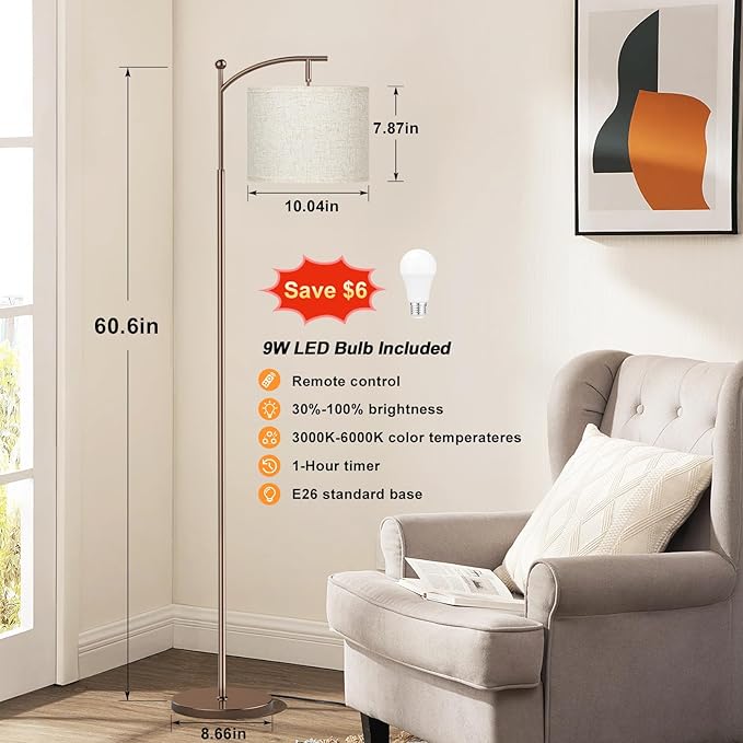 60" Floor Lamps with Remote Control & Bulb, Colors Temperature & Brightness Adjustable, Beige Shade & Brown Pole - Bloomnest
