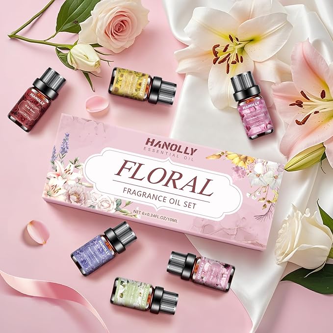 Floral Essential Oils Set - 6 Premium Fragrance Oil for Diffusers, Candle Making, Humidifier - Pink Peony, Wild Rose, Lavender, Sunflower Sandalwood, Bewitched Orchid, White Lily Aromatherapy Oi - Bloomnest