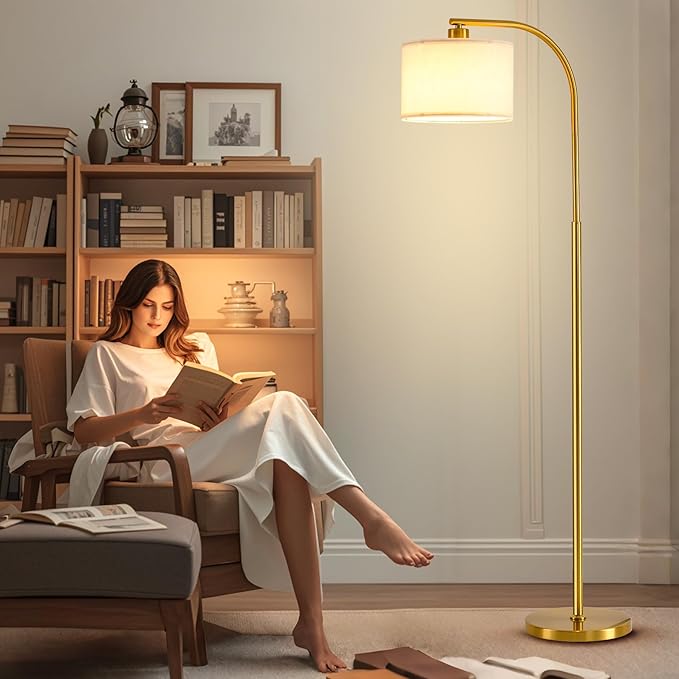 Floor Lamp for Living Room with Remote,Dimmable Tall Standing Lamps,Modern Floor Light with Smart RGB Bulb,App Control,3 Color Temperatures,Fabric Shades,Gold Floor Lamp for Bedroom Office Corner - Bloomnest
