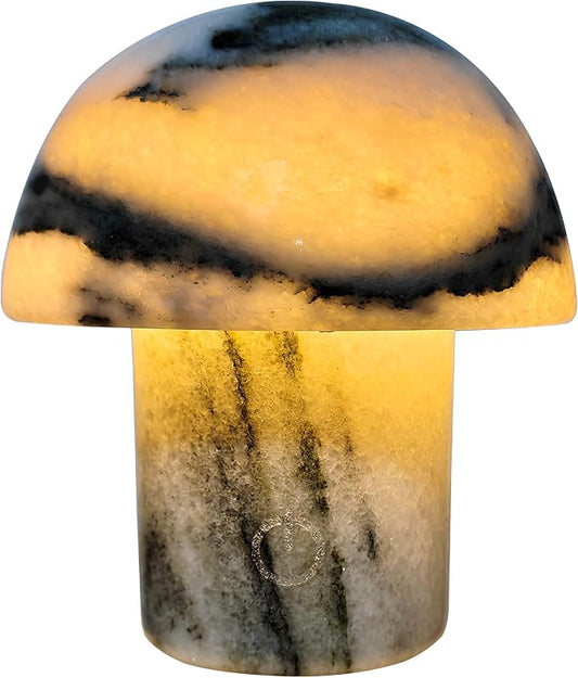 Handcrafted Natural Stone Mushroom Lamp - Rechargeable Bedside LED Night Light with Type-C Port, Unique Marble Table Lamp for Modern Interiors - Bloomnest