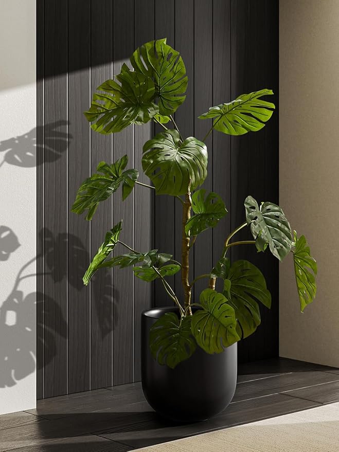 LE TAUCI 12 Inch Pots for Plants, Ceramic Large Planters for Home Garden Patio Office, Indoor Modern Plant Pots with Drainage Hole and Rubber Plug, Black - Bloomnest