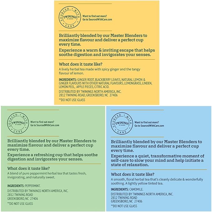 Twinings Herbal Tea K-Cup Pods for Keurig, Variety 3-Pack – Pure Peppermint, Pure Camomile + Lemon & Ginger Tea K-Cups, Naturally Caffeine-Free, 12 Count Each - Bloomnest