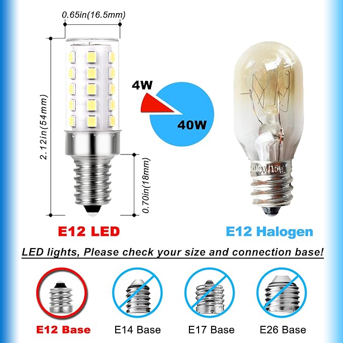E12 25W-40W 6000K Daylight White Dimmable Led Bulbs Replacement, T6 Small Base E12 C7 LED Candelabra Bulbs 4W Bright Cool White for Ceiling Fan Chandelier Salt Lamp,450 lm(5Pack) - Bloomnest