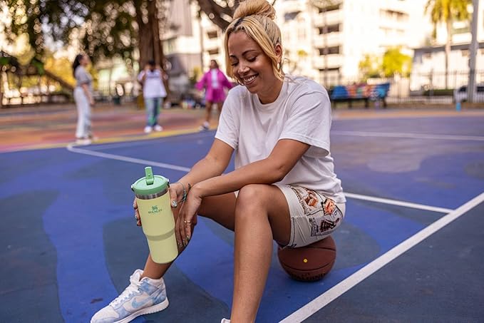 Stanley IceFlow Flip Straw Tumbler with Handle 20 oz | Twist On Lid and Flip Up Straw | Leak Resistant Water Bottle | Insulated Stainless Steel |BPA-Free | Citron - Bloomnest