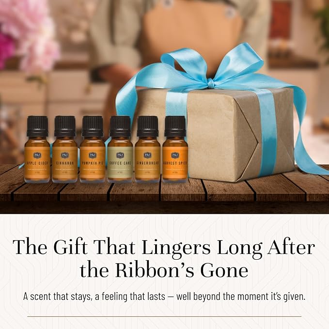 P&J Fragrance Oil Spice Set | Cinnamon, Harvest Spice, Apple Cider, Coffee Cake, Gingerbread, and Pumpkin Pie Candle Scents for Candle Making, Freshie, Soap Making Supplies, Diffuser Oil Scents PJTrading